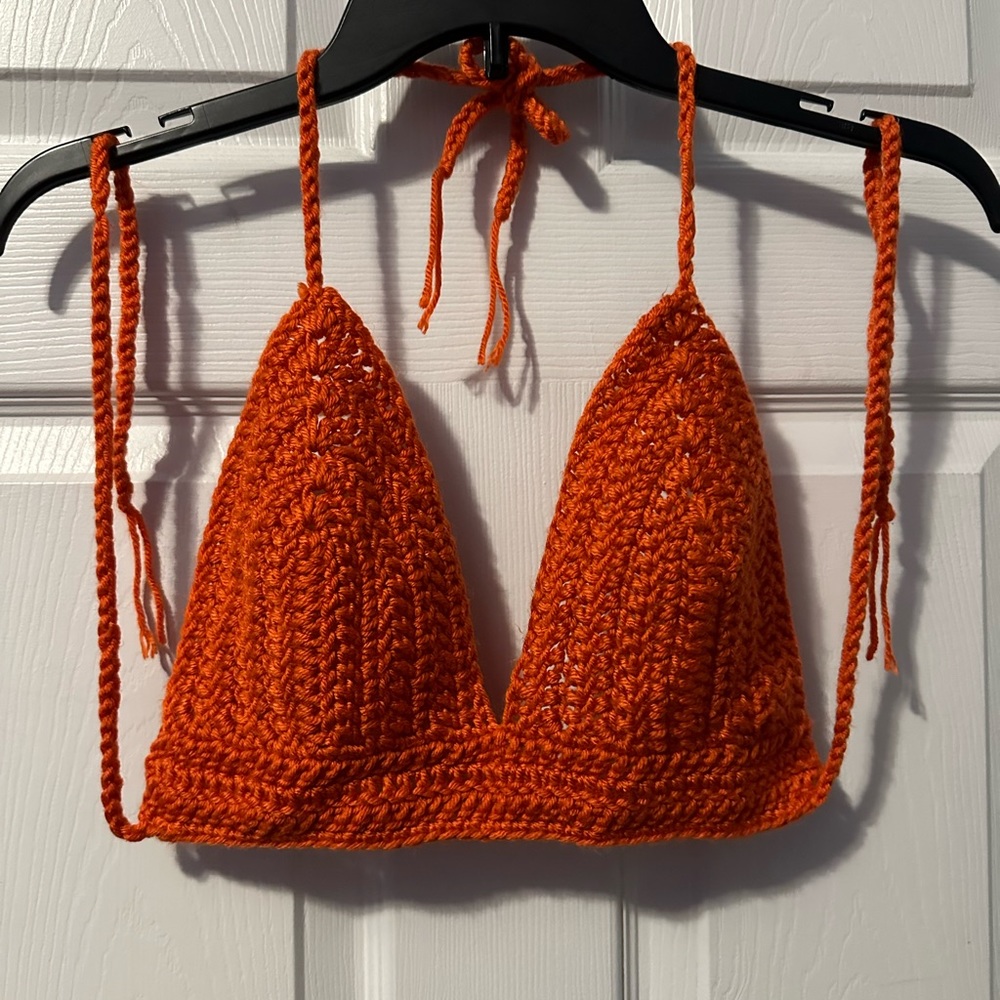 Orange knit bikini top  fits M-L